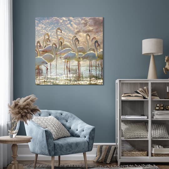 Empire Art Direct 38" x 38" Flamingo Flair Frameless Free Floating Printed Tempered Glass Wall Art